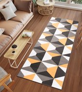 Tapiso Luxury Tapijtloper Grijs Oranje Geometrisch Gang Woonkamer Vloerkleed Maat- 70x500