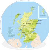 WallCircle - Wandcirkel ⌀ 30 - Groene kaart van Schotland - Ronde schilderijen woonkamer - Wandbord rond - Muurdecoratie cirkel - Kamer decoratie binnen - Wanddecoratie muurcirkel - Woonaccessoires