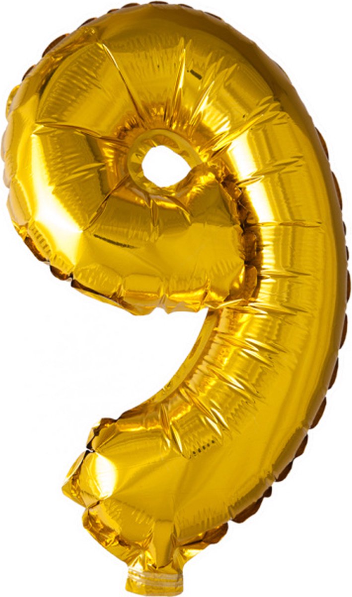 Folieballon cijfer 9 goud 41 cm
