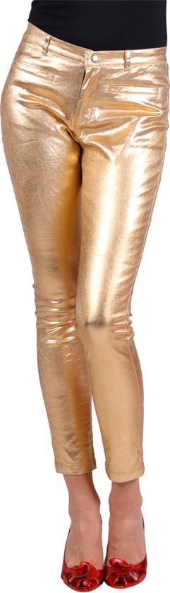 Damesbroek Metallic Goud - Dames - Verkleedkleding - Carnavalskleding - Gouden Broek - Maat XL/42