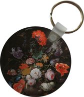 Sleutelhanger - Stilleven met bloemen en een horloge - Schilderij van Abraham Mignon - Plastic - Rond - Uitdeelcadeautjes