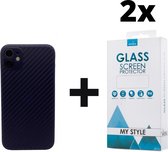 Backcase Carbon Hoesje iPhone 11 Blauw - 2x Gratis Screen Protector - Telefoonhoesje - Smartphonehoesje