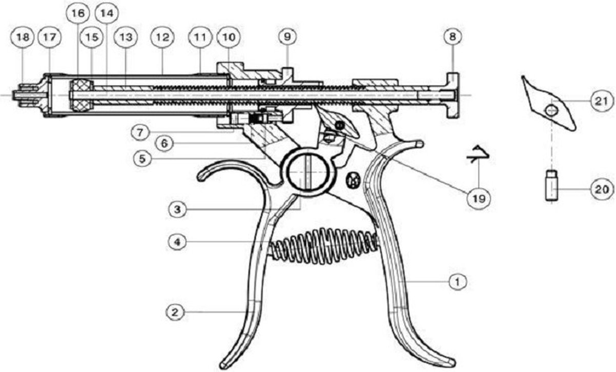 Roux Revolver injectie pistool onderdelen NR. 3 - Vastzetmoer handgreep 30 cc.