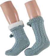 Apollo - Dames Huissokken met bontkraag - Glitter - Fashion blauw - Maat 36/41 - Fluffy sokken - Slofsokken anti slip - Anti slip sokken - Warme sokken - Winter sokken