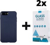 Backcase Carbon Hoesje iPhone 7 Plus Blauw - 2x Gratis Screen Protector - Telefoonhoesje - Smartphonehoesje