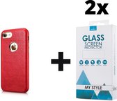 Backcase Lederen Hoesje iPhone 8 Rood - 2x Gratis Screen Protector - Telefoonhoesje - Smartphonehoesje