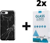 Backcover Marmerlook Hoesje iPhone 8 Plus Zwart - 2x Gratis Screen Protector - Telefoonhoesje - Smartphonehoesje