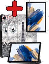 Hoes Geschikt voor Samsung Galaxy Tab A8 Hoes Book Case Hoesje Trifold Cover Met Screenprotector - Hoesje Geschikt voor Samsung Tab A8 Hoesje Bookcase - Eiffeltoren