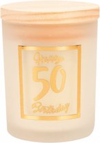 Verjaardag - Geurkaars - White/gold - Happy Birthday - 50 jaar - giftbox met panterprint - In cadeauverpakking