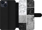 Étui pour téléphone iPhone 13 Bookcase - Marbre - Zwart - Wit - Avec poches - Étui portefeuille avec fermeture magnétique