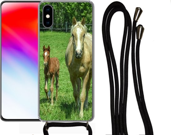 Coque avec cordon iPhone X - Cheval - Poulain - Animaux - Siliconen - Bandoulière - Coque arrière avec cordon - Coque pour téléphone avec cordon - Coque avec corde