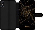 Bookcase Geschikt voor iPhone XS Max telefoonhoesje - Köln - Kaart - Goud - Met vakjes - Wallet case met magneetsluiting