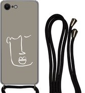 Hoesje met koord Geschikt voor iPhone 8 - Lippen - Abstract - Line art - Siliconen - Crossbody - Backcover met Koord - Telefoonhoesje met koord - Hoesje met touw
