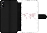 Bookcase Geschikt voor iPhone XS Max telefoonhoesje - Wereldkaart - Marmer print - Roze - Met vakjes - Wallet case met magneetsluiting