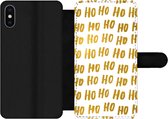 Bookcase Geschikt voor iPhone XS telefoonhoesje - Quotes - Kerstman - Spreuken - Ho ho ho - Goud - Met vakjes - Wallet case met magneetsluiting