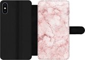 Bookcase Geschikt voor iPhone X telefoonhoesje - Marmer print - Roze - Luxe - Met vakjes - Wallet case met magneetsluiting