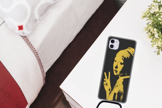 Coque avec cordon iPhone 11 - Vermeer - Art - Jaune - Siliconen - Bandoulière - Coque arrière avec cordon - Coque pour téléphone avec cordon - Coque avec corde