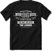 96 Jaar Legend T-Shirt | Zilver - Wit | Grappig Verjaardag en Feest Cadeau | Dames - Heren - Unisex | Kleding Kado | - Zwart - 3XL