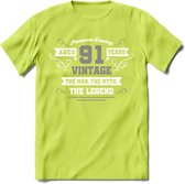 91 Jaar Legend T-Shirt | Zilver - Wit | Grappig Verjaardag en Feest Cadeau | Dames - Heren - Unisex | Kleding Kado | - Groen - XL