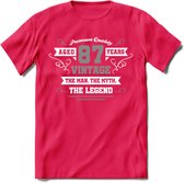 87 Jaar Legend T-Shirt | Zilver - Wit | Grappig Verjaardag en Feest Cadeau | Dames - Heren - Unisex | Kleding Kado | - Roze - XXL