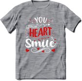 You Make My Heart Smile - Valentijn T-Shirt | Grappig Valentijnsdag Cadeautje voor Hem en Haar | Dames - Heren - Unisex | Kleding Cadeau | - Donker Grijs - Gemaleerd - XXL