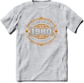 1980 The One And Only T-Shirt | Goud - Zilver | Grappig Verjaardag  En  Feest Cadeau | Dames - Heren | - Licht Grijs - Gemaleerd - S