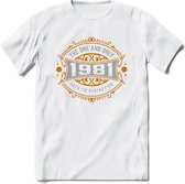 1981 The One And Only T-Shirt | Goud - Zilver | Grappig Verjaardag  En  Feest Cadeau | Dames - Heren | - Wit - 3XL