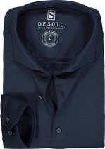 DESOTO slim fit overhemd - stretch pique tricot haifisch kraag - donkerblauw melange - Strijkvrij - Boordmaat: 39/40