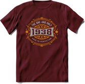 1938 The One And Only T-Shirt | Goud - Zilver | Grappig Verjaardag  En  Feest Cadeau | Dames - Heren | - Burgundy - S