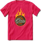 Bierdopje T-Shirt | Bier Kleding | Feest | Drank | Grappig Verjaardag Cadeau | - Roze - XXL