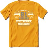 81 Jaar Legend T-Shirt | Zilver - Wit | Grappig Verjaardag en Feest Cadeau | Dames - Heren - Unisex | Kleding Kado | - Geel - XL