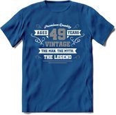 49 Jaar Legend T-Shirt | Zilver - Wit | Grappig Verjaardag en Feest Cadeau | Dames - Heren - Unisex | Kleding Kado | - Donker Blauw - XL