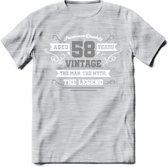 58 Jaar Legend T-Shirt | Zilver - Wit | Grappig Verjaardag en Feest Cadeau | Dames - Heren - Unisex | Kleding Kado | - Licht Grijs - Gemaleerd - S