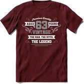63 Jaar Legend T-Shirt | Zilver - Wit | Grappig Verjaardag en Feest Cadeau | Dames - Heren - Unisex | Kleding Kado | - Burgundy - L