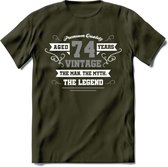 74 Jaar Legend T-Shirt | Zilver - Wit | Grappig Verjaardag en Feest Cadeau | Dames - Heren - Unisex | Kleding Kado | - Leger Groen - S