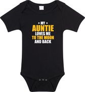 Auntie loves me to the moon and back tante tekst baby rompertje zwart jongens en meisjes - Beste Tante kraamcadeau/ Aankondiging zwangerschap 68 (4-6 maanden)