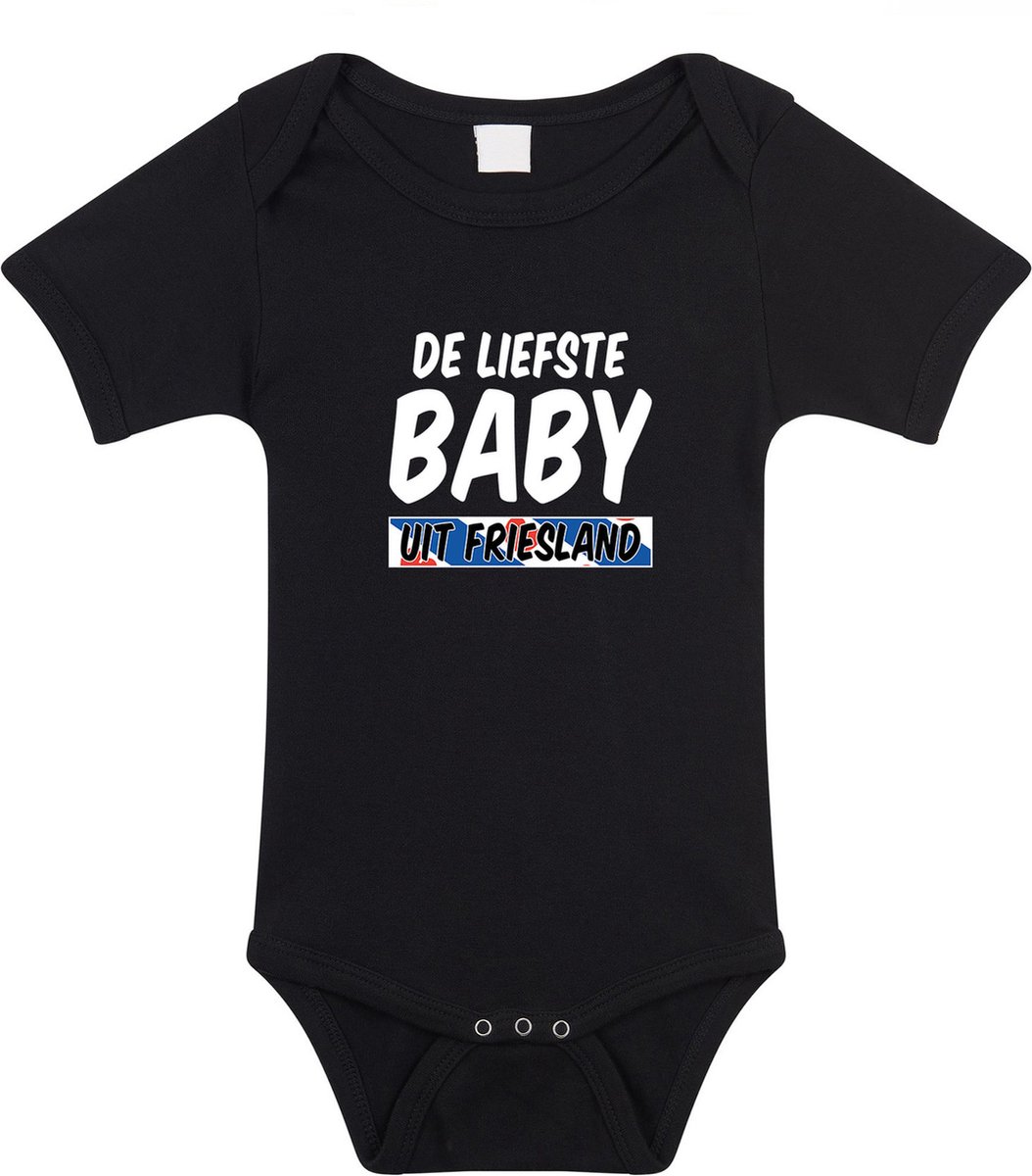 Liefste baby uit Friesland baby rompertje zwart jongens en meisjes - Kraamcadeau - Babykleding - Friesland provincie romper 80
