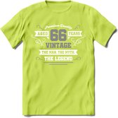 66 Jaar Legend T-Shirt | Zilver - Wit | Grappig Verjaardag en Feest Cadeau | Dames - Heren - Unisex | Kleding Kado | - Groen - XXL