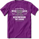 59 Jaar Legend T-Shirt | Zilver - Wit | Grappig Verjaardag en Feest Cadeau | Dames - Heren - Unisex | Kleding Kado | - Paars - L