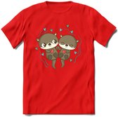 Love Otters - Valentijn T-Shirt | Grappig Valentijnsdag Cadeautje voor Hem en Haar | Dames - Heren - Unisex | Kleding Cadeau | - Rood - XXL