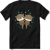 Love Otters - Valentijn T-Shirt | Grappig Valentijnsdag Cadeautje voor Hem en Haar | Dames - Heren - Unisex | Kleding Cadeau | - Zwart - 3XL