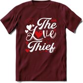 The Love Thief - Valentijn T-Shirt | Grappig Valentijnsdag Cadeautje voor Hem en Haar | Dames - Heren - Unisex | Kleding Cadeau | - Burgundy - M