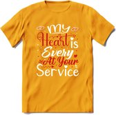 My Heart Is Every At Your Service - Valentijn T-Shirt | Grappig Valentijnsdag Cadeautje voor Hem en Haar | Dames - Heren - Unisex | Kleding Cadeau | - Geel - 3XL