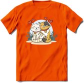 Knuffel kat Valentijn T-Shirt | Grappig Valentijnsdag Cadeautje voor Hem en Haar | Dames - Heren - Unisex | Kleding Cadeau | - Oranje - XL