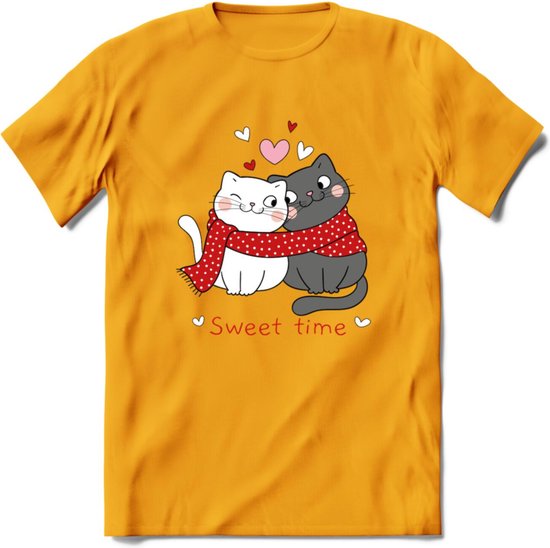 Sweet Time - Valentijn T-Shirt | Grappig Valentijnsdag Cadeautje voor Hem en Haar | Dames - Heren - Unisex | Kleding Cadeau | - Geel - XXL