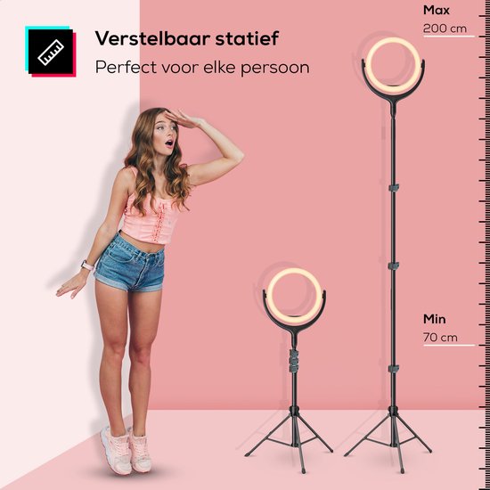 Ringlamp met Statief (Verstelbaar tot 200 CM hoog) - Ringlight 14 inch / 36 cm met oplader en Telefoonstatief - Gaming pc Setup Lamp - Tiktok Lamp - Dimbaar