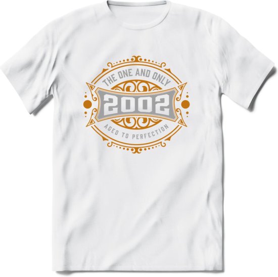 2002 The One And Only T-Shirt | Goud - Zilver | Grappig Verjaardag  En  Feest Cadeau | Dames - Heren | - Wit - M