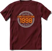 1998 Limited Edition Ring T-Shirt | Zilver - Goud | Grappig Verjaardag en Feest Cadeau Shirt | Dames - Heren - Unisex | Tshirt Kleding Kado | - Burgundy - XL