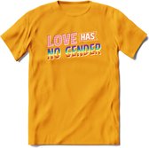 Love Has No Gender | Pride T-Shirt | Grappig LHBTIQ+ / LGBTQ / Gay / Homo / Lesbi Cadeau Shirt | Dames - Heren - Unisex | Tshirt Kleding Kado | - Geel - XXL