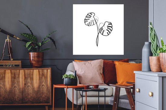 Sticker Muursticker Dessin au trait botanique - Pinceau épais - Illustration de dessin au trait botanique Plante d'intérieur Monstera - 50x50 cm - Film adhésif autocollant - Sticker mural repositionnable